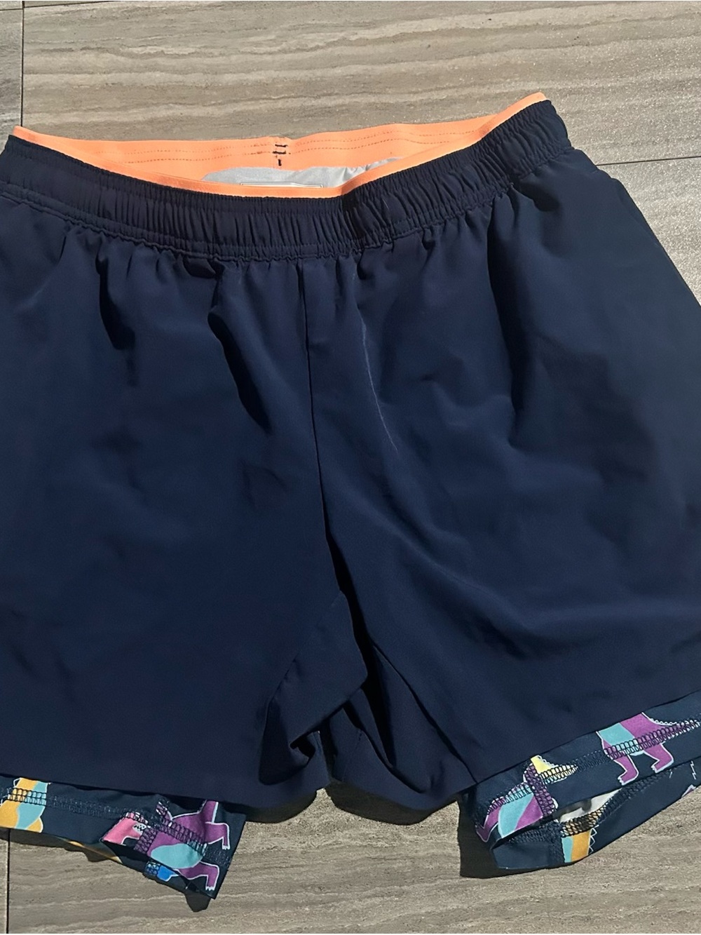 chubbies Navy Athletic Shorts with Peach Waistband & Multicolor Trim